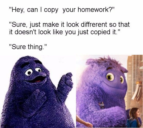 Guys I Have a Theory | image tagged in hey can i copy your homework,grimace | made w/ Imgflip meme maker