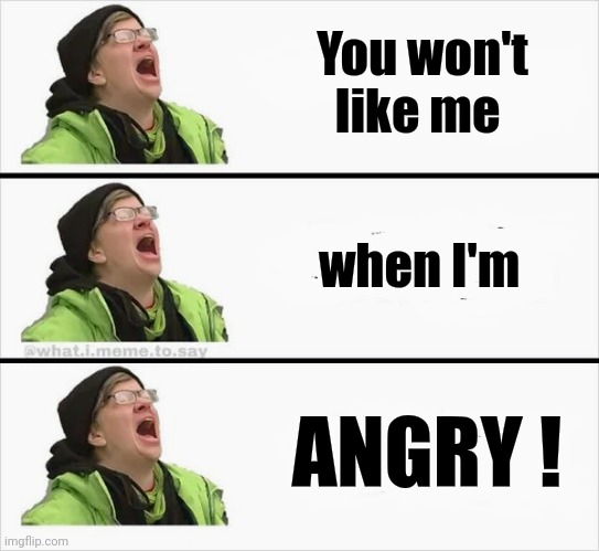 The Incredible Sulk | You won't like me; when I'm; ANGRY ! | image tagged in whining liberal,trump derangement syndrome,mental illness,dangerous,you have become the very thing you swore to destroy | made w/ Imgflip meme maker