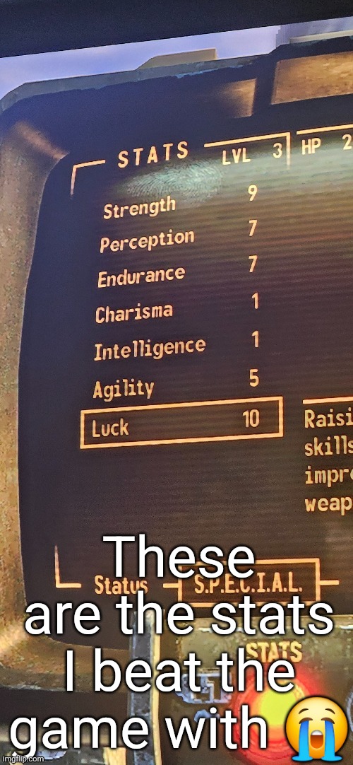 These are the stats I beat the game with 😭 | made w/ Imgflip meme maker