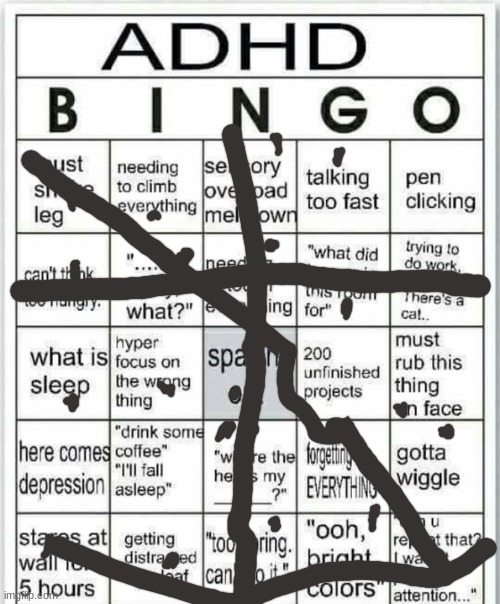 adhd bingo | image tagged in adhd bingo | made w/ Imgflip meme maker