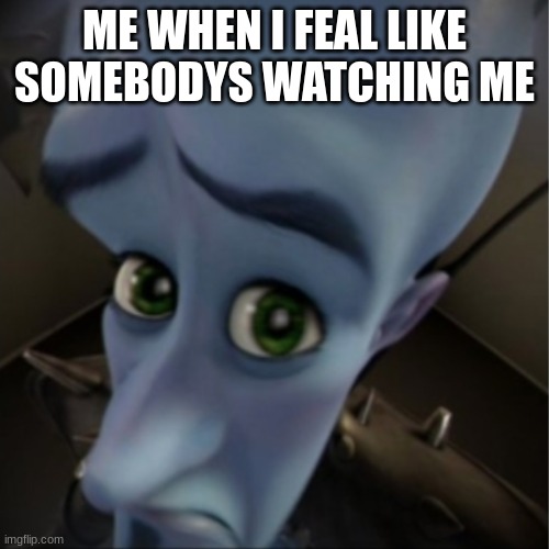megamind side-eye | ME WHEN I FEAL LIKE SOMEBODY'S WATCHING ME | image tagged in megamind side-eye | made w/ Imgflip meme maker