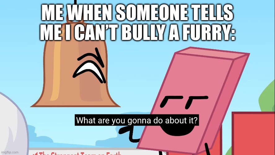 What are you gonna do about it | ME WHEN SOMEONE TELLS ME I CAN’T BULLY A FURRY: | image tagged in what are you gonna do about it | made w/ Imgflip meme maker