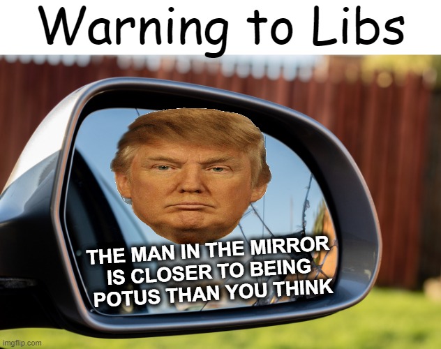 Donald Trump Approves This Message | Warning to Libs; THE MAN IN THE MIRROR 
IS CLOSER TO BEING 
POTUS THAN YOU THINK | image tagged in political humor,donald trump approves,donald trump,joe you're fired,potus,election | made w/ Imgflip meme maker