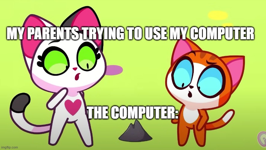 lol | MY PARENTS TRYING TO USE MY COMPUTER; THE COMPUTER: | image tagged in cat | made w/ Imgflip meme maker