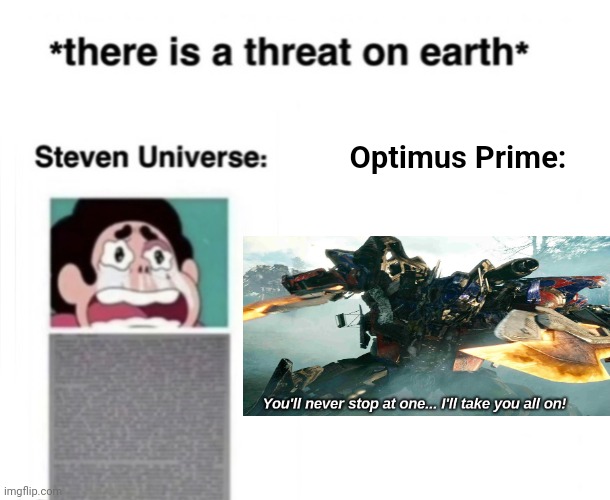 *There is a threat on earth* | Optimus Prime: | image tagged in there is a threat on earth | made w/ Imgflip meme maker