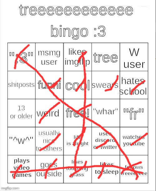 treeeeeeeeee bingo :3 | image tagged in treeeeeeeeee bingo 3 | made w/ Imgflip meme maker