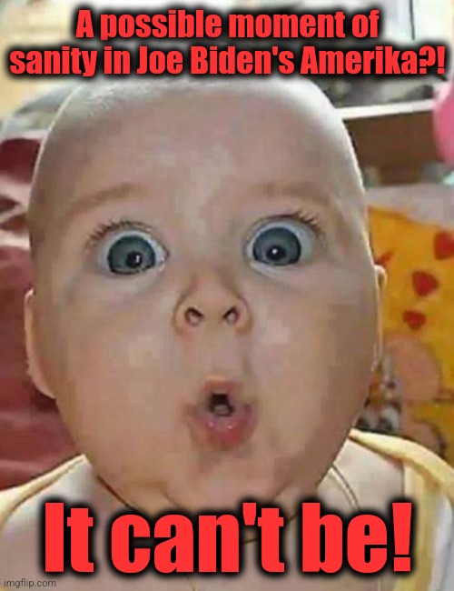 Super-surprised baby | A possible moment of sanity in Joe Biden's Amerika?! It can't be! | image tagged in super-surprised baby | made w/ Imgflip meme maker