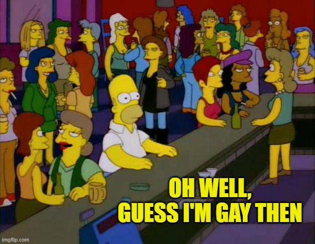 homer simpson me on facebook | OH WELL, GUESS I'M GAY THEN | image tagged in homer simpson me on facebook | made w/ Imgflip meme maker