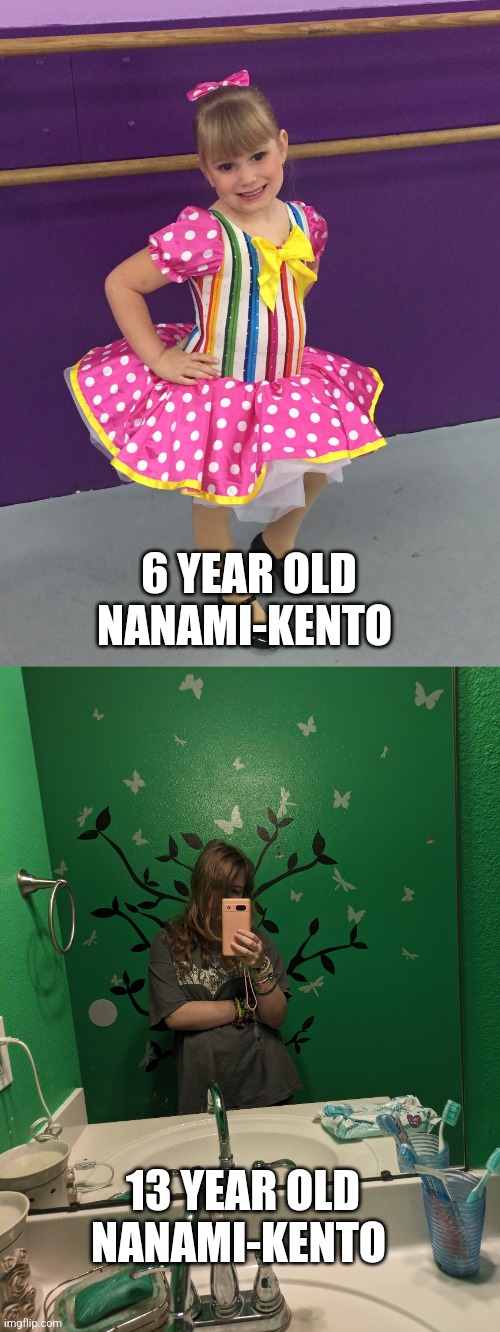 Then vs now | 6 YEAR OLD NANAMI-KENTO; 13 YEAR OLD NANAMI-KENTO | image tagged in then vs now,face reveal | made w/ Imgflip meme maker