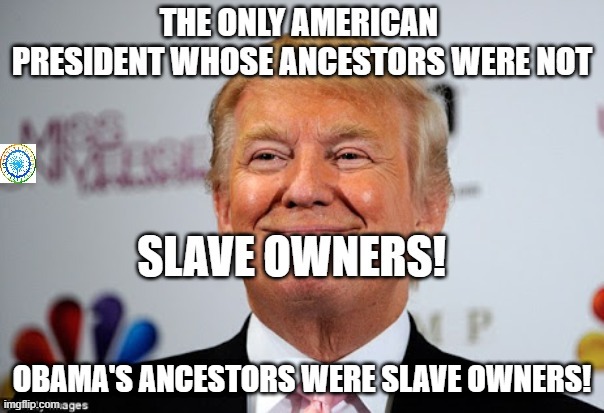 politics | OBAMA'S ANCESTORS WERE SLAVE OWNERS! | image tagged in political meme | made w/ Imgflip meme maker