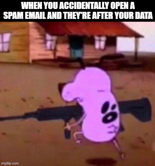 spam email | WHEN YOU ACCIDENTALLY OPEN A SPAM EMAIL AND THEY'RE AFTER YOUR DATA | image tagged in memes | made w/ Imgflip meme maker