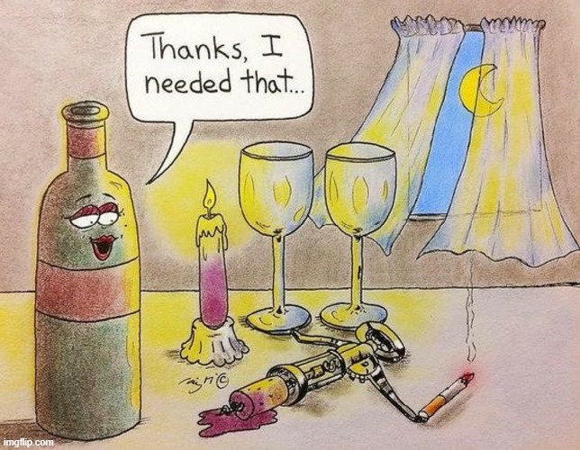 Now She Needs a Moment to Breathe Before Serving | image tagged in vince vance,wine,cartoons,corkscrew,smoking a cigarette,thanks i needed that | made w/ Imgflip meme maker