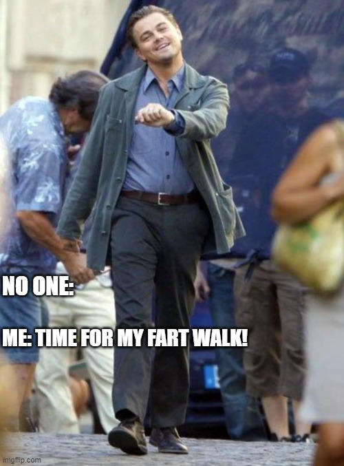 Happy Leo Fart Walk | NO ONE:; ME: TIME FOR MY FART WALK! | image tagged in dicaprio walking | made w/ Imgflip meme maker