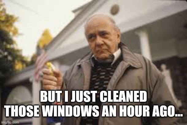 windex | BUT I JUST CLEANED THOSE WINDOWS AN HOUR AGO… | image tagged in windex | made w/ Imgflip meme maker