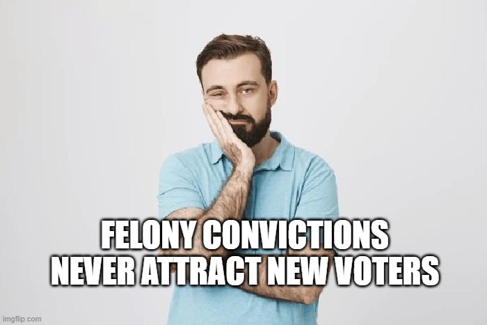 FELONY CONVICTIONS NEVER ATTRACT NEW VOTERS | made w/ Imgflip meme maker