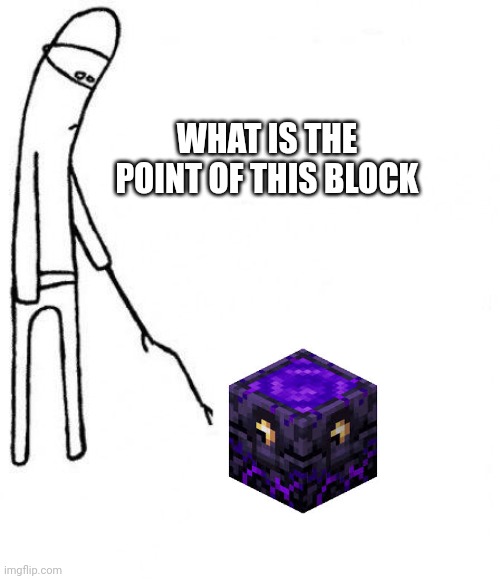 Me after craft anchor in hardcore world | WHAT IS THE POINT OF THIS BLOCK | image tagged in c'mon do something,minecraft,hardcore,funny,fun,i have no idea what i am doing | made w/ Imgflip meme maker