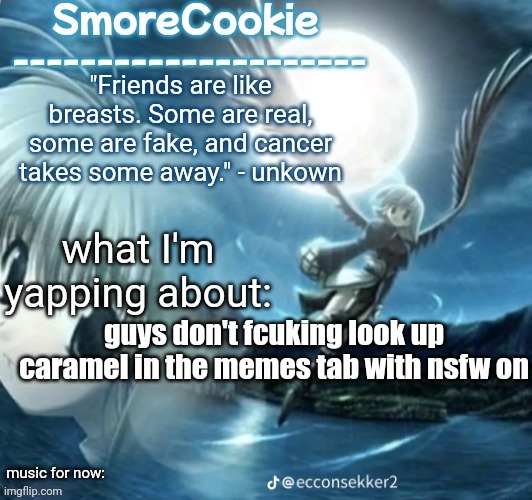 tweaks nightcore ass template | guys don't fcuking look up caramel in the memes tab with nsfw on | image tagged in tweaks nightcore ass template | made w/ Imgflip meme maker
