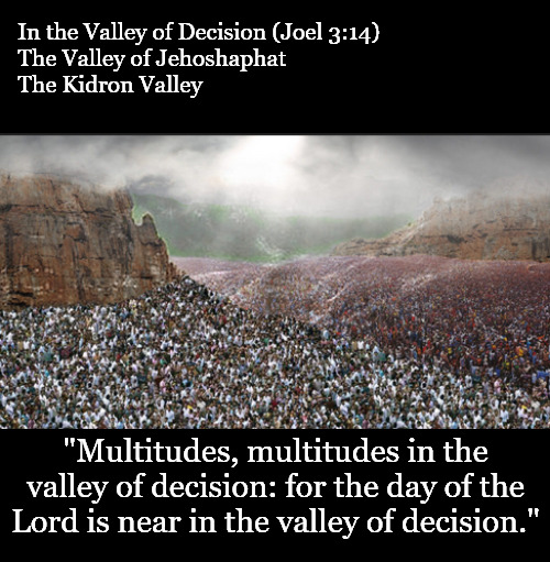 It has taken awhile, but the time has arrived. | In the Valley of Decision (Joel 3:14)
The Valley of Jehoshaphat
The Kidron Valley; "Multitudes, multitudes in the valley of decision: for the day of the Lord is near in the valley of decision." | image tagged in memes,politics,israel | made w/ Imgflip meme maker