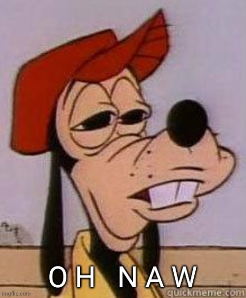 Stoned goofy | O H   N A W | image tagged in stoned goofy | made w/ Imgflip meme maker