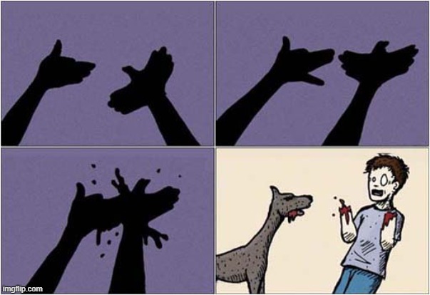 When Shadow Puppetry Goes Wrong ! | image tagged in shadow,puppets,dark humour | made w/ Imgflip meme maker