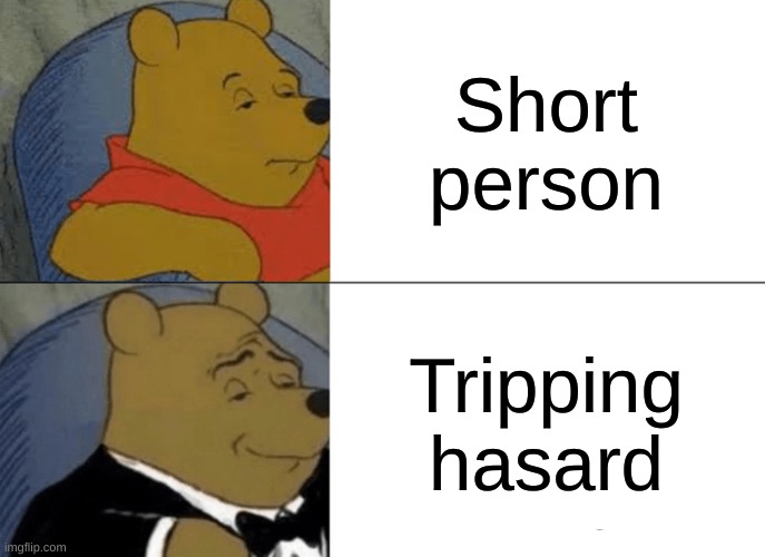 Tuxedo Winnie The Pooh | Short person; Tripping hasard | image tagged in memes,tuxedo winnie the pooh | made w/ Imgflip meme maker