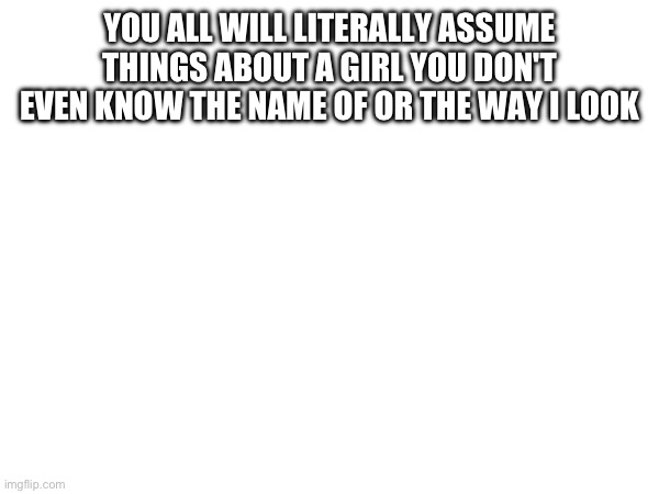 YOU ALL WILL LITERALLY ASSUME THINGS ABOUT A GIRL YOU DON'T EVEN KNOW THE NAME OF OR THE WAY I LOOK | made w/ Imgflip meme maker