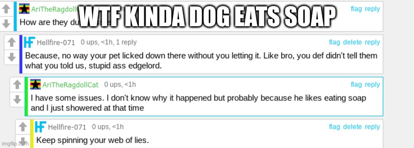 WTF KINDA DOG EATS SOAP | made w/ Imgflip meme maker
