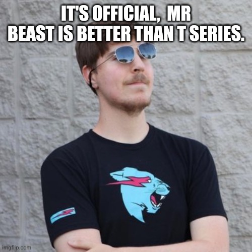 It's official | IT'S OFFICIAL,  MR BEAST IS BETTER THAN T SERIES. | image tagged in mr beast | made w/ Imgflip meme maker