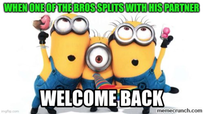 One positive | WHEN ONE OF THE BROS SPLITS WITH HIS PARTNER | image tagged in welcome back,memes | made w/ Imgflip meme maker