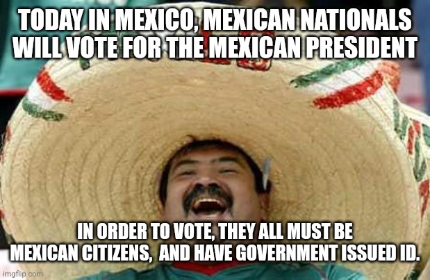 Mexico | TODAY IN MEXICO, MEXICAN NATIONALS WILL VOTE FOR THE MEXICAN PRESIDENT; IN ORDER TO VOTE, THEY ALL MUST BE MEXICAN CITIZENS,  AND HAVE GOVERNMENT ISSUED ID. | image tagged in mexico,political meme | made w/ Imgflip meme maker