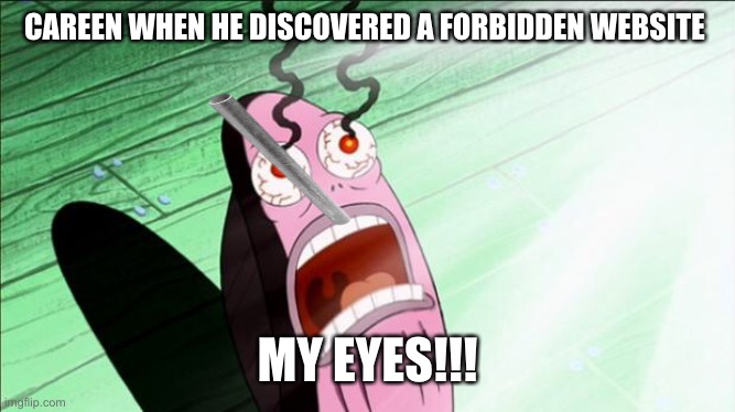 Spongebob My Eyes | CAREEN WHEN HE DISCOVERED A FORBIDDEN WEBSITE; MY EYES!!! | image tagged in spongebob my eyes | made w/ Imgflip meme maker