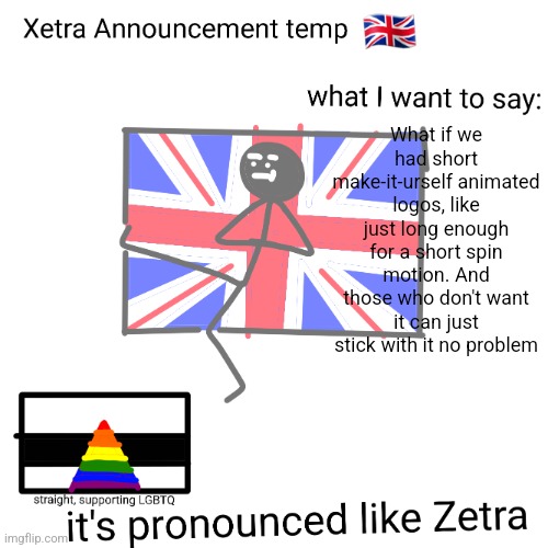 Xetra announcement temp | What if we had short make-it-urself animated logos, like just long enough for a short spin motion. And those who don't want it can just stick with it no problem | image tagged in xetra announcement temp | made w/ Imgflip meme maker
