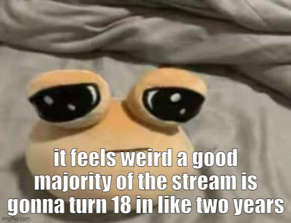 ? | it feels weird a good majority of the stream is gonna turn 18 in like two years | image tagged in pou | made w/ Imgflip meme maker