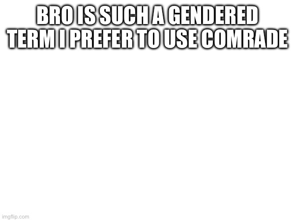 BRO IS SUCH A GENDERED TERM I PREFER TO USE COMRADE | made w/ Imgflip meme maker