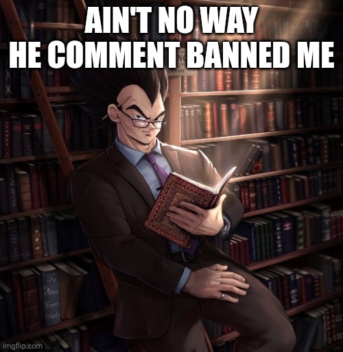 Post banned me from msmg | AIN'T NO WAY HE COMMENT BANNED ME | image tagged in vegeta reading a book meme | made w/ Imgflip meme maker