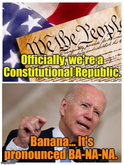 The vocabulary replacement syndrome is strong in this one. | Officially, we're a Constitutional Republic. Banana... It's pronounced BA-NA-NA. | made w/ Imgflip meme maker