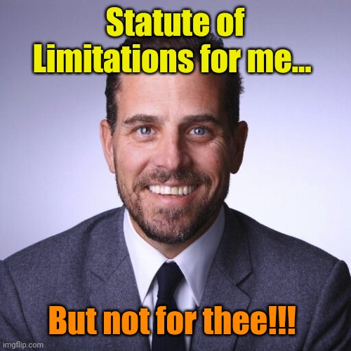 Isn't tax evasion a federal felony? | Statute of Limitations for me... But not for thee!!! | image tagged in hunter biden | made w/ Imgflip meme maker