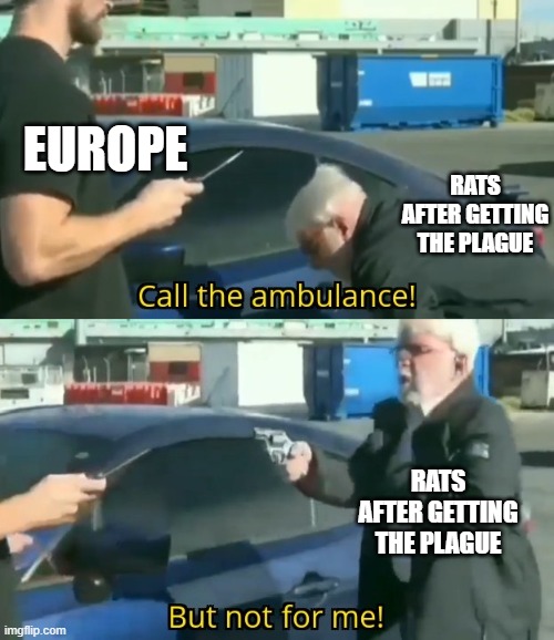 RAT | EUROPE; RATS AFTER GETTING THE PLAGUE; RATS AFTER GETTING THE PLAGUE | image tagged in call an ambulance but not for me | made w/ Imgflip meme maker