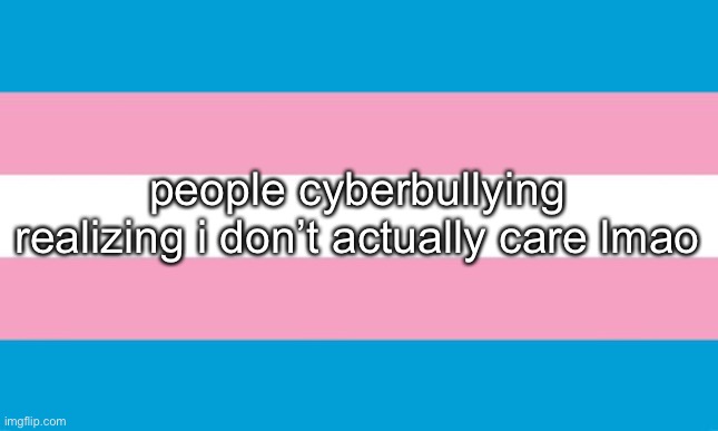 anyway i leave soon bc stupid battery | people cyberbullying realizing i don’t actually care lmao | image tagged in transgender flag | made w/ Imgflip meme maker