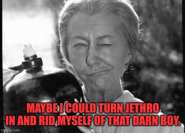 Granny Clampett | MAYBE I COULD TURN JETHRO IN AND RID MYSELF OF THAT DARN BOY. | image tagged in granny clampett | made w/ Imgflip meme maker