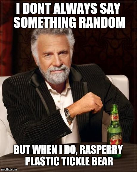 The Most Interesting Man In The World | I DONT ALWAYS SAY SOMETHING RANDOM BUT WHEN I DO, RASPERRY PLASTIC TICKLE BEAR | image tagged in memes,the most interesting man in the world | made w/ Imgflip meme maker