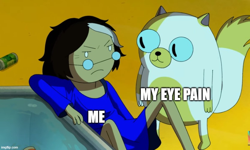 . | MY EYE PAIN; ME | image tagged in me and the cat | made w/ Imgflip meme maker