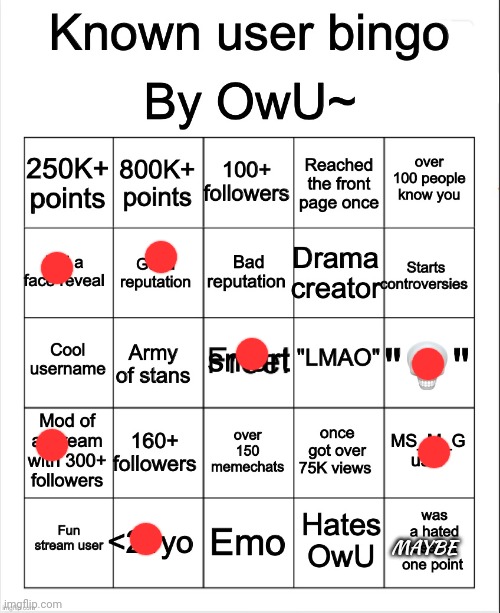 Stupid bingo by owu re-uploaded by Ayden | MAYBE | image tagged in stupid bingo by owu re-uploaded by ayden | made w/ Imgflip meme maker