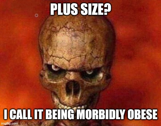 sketelon | PLUS SIZE? I CALL IT BEING MORBIDLY OBESE | image tagged in sketelon | made w/ Imgflip meme maker