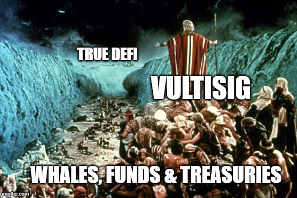 Moses Vultisig | TRUE DEFI; VULTISIG; WHALES, FUNDS & TREASURIES | image tagged in moses,seas,vultisig,vult | made w/ Imgflip meme maker