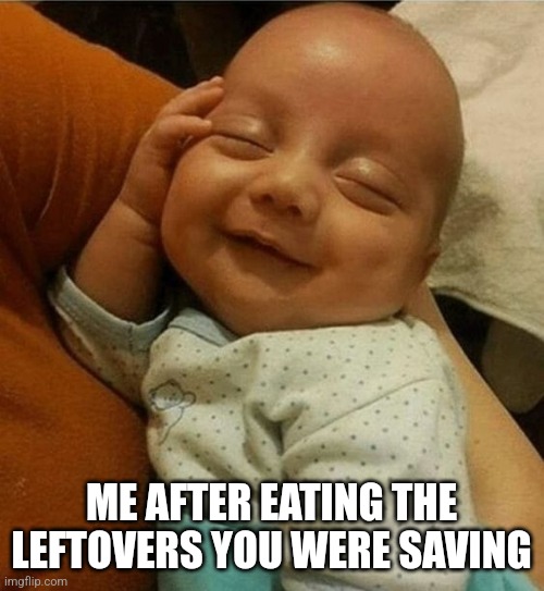 Contented Baby | ME AFTER EATING THE LEFTOVERS YOU WERE SAVING | image tagged in funny,cute | made w/ Imgflip meme maker