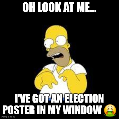 Look Marge | OH LOOK AT ME... I'VE GOT AN ELECTION POSTER IN MY WINDOW 🤮 | image tagged in election | made w/ Imgflip meme maker