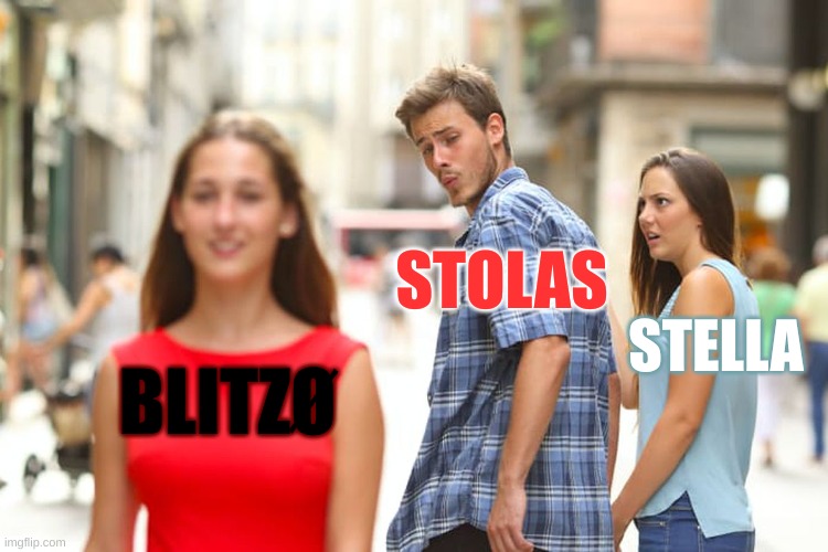 Shhh | STOLAS; STELLA; BLITZØ | image tagged in memes,distracted boyfriend | made w/ Imgflip meme maker