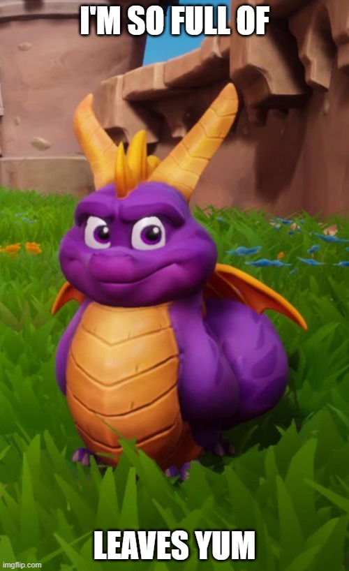 Fat Spyro | I'M SO FULL OF; LEAVES YUM | image tagged in fat spyro | made w/ Imgflip meme maker