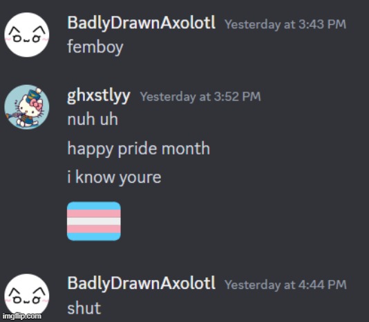 the guy with the hello kitty pfp: | made w/ Imgflip meme maker